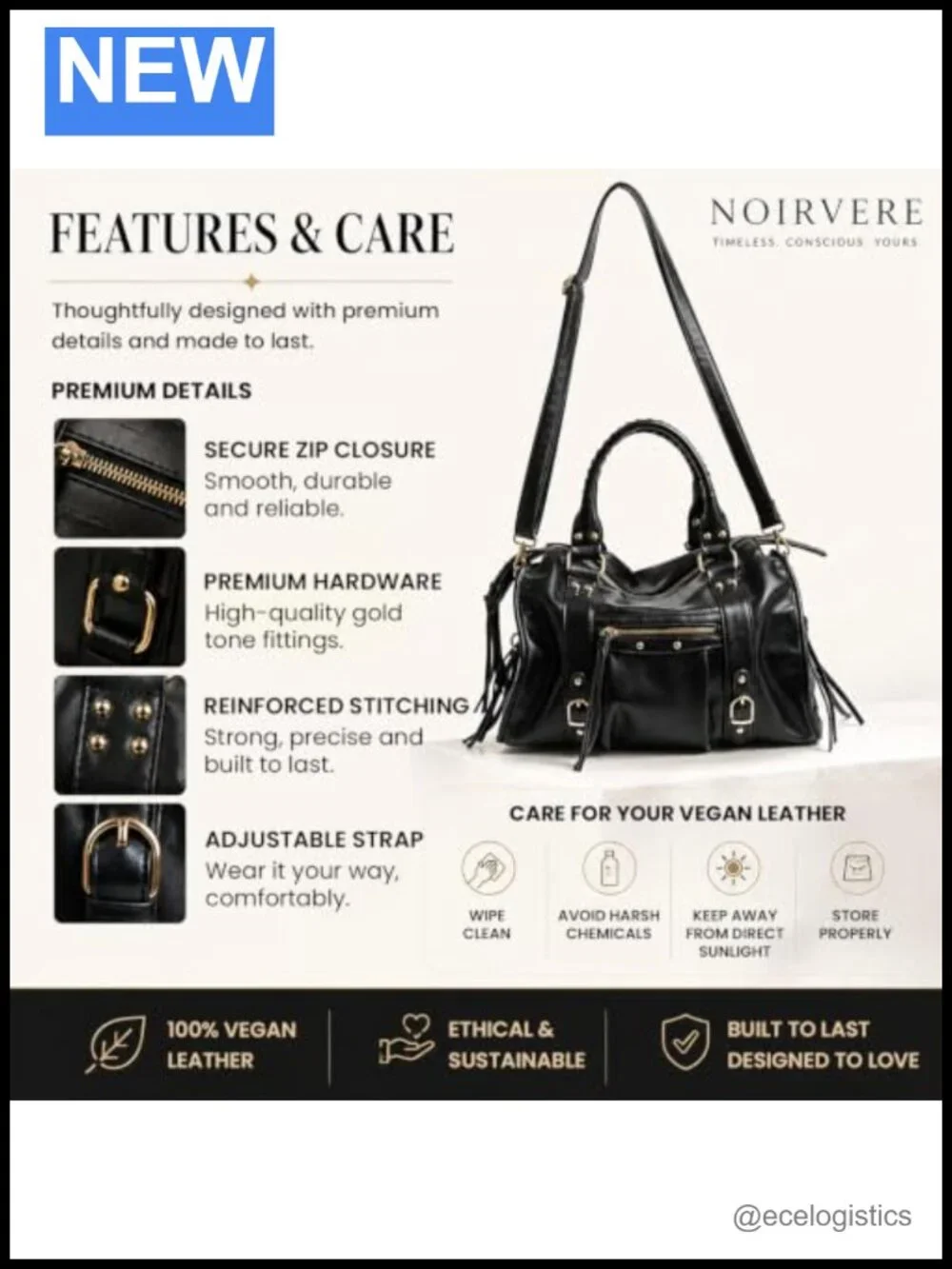 Vegan Leather Satchel Tote - Laptop Shoulder Bag
